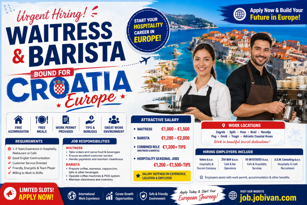 Waitress & Barista Jobs in Croatia 2026