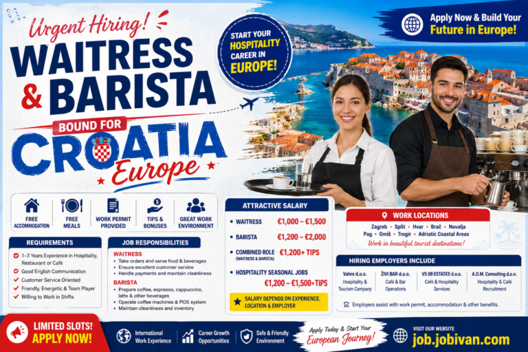 Waitress & Barista Jobs in Croatia 2026