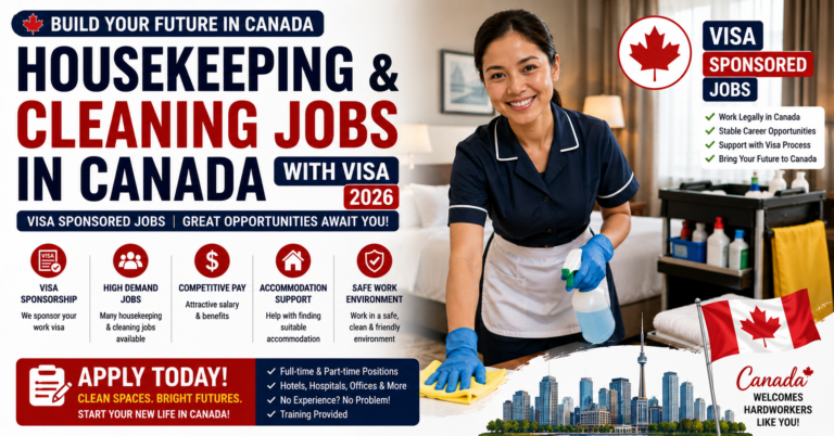 Housekeeping and Cleaning Jobs in Canada with Visa 2026