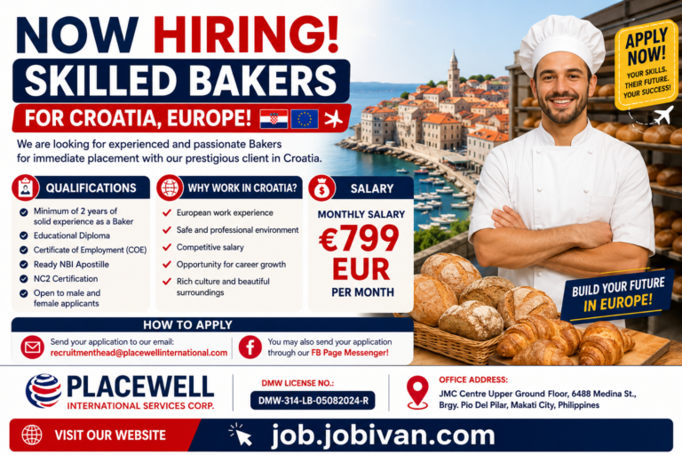 SKILLED BAKERS FOR CROATIA EUROPE!