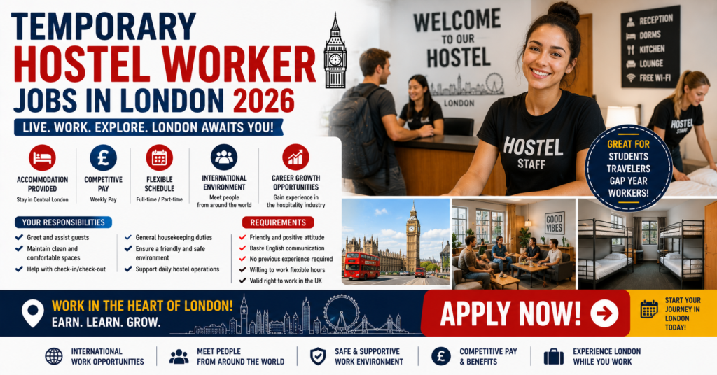 Temporary Hostel Worker Jobs in London 2026 – Apply Now