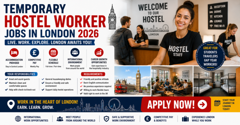 Temporary Hostel Worker Jobs in London 2026 – Apply Now