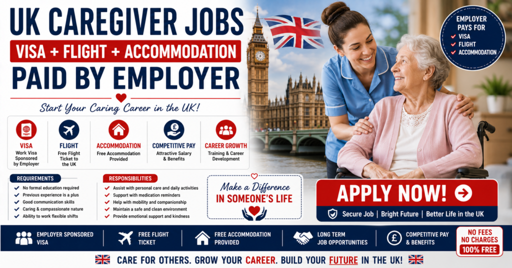 UK Caregiver jobs: Visa + Flight + Accommodation Paid by Employer