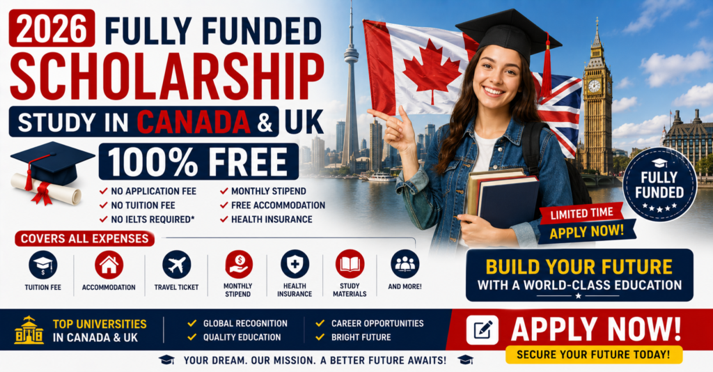 2026 Fully Funded Scholarship: Study in Canada & UK 100% Free